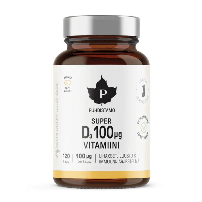 Super D-vitamiini 100 μg -ravintolisä (120 kpl)